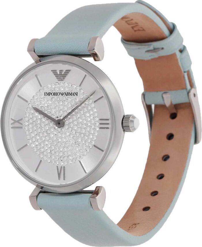 Emporio Armani Gianni T Bar Analog Crystals Silver Dial Blue Leather Strap Watch For Women - AR11443 - Image 5